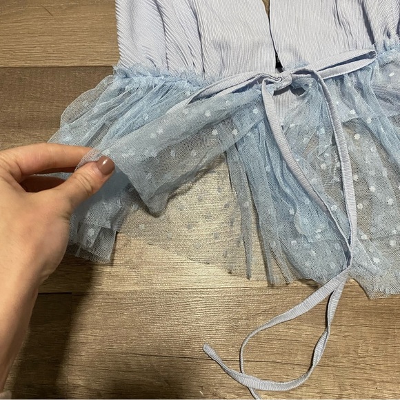 Shein Baby Blue Halter Crop Top with Mesh Bottom - Picture 3 of 7